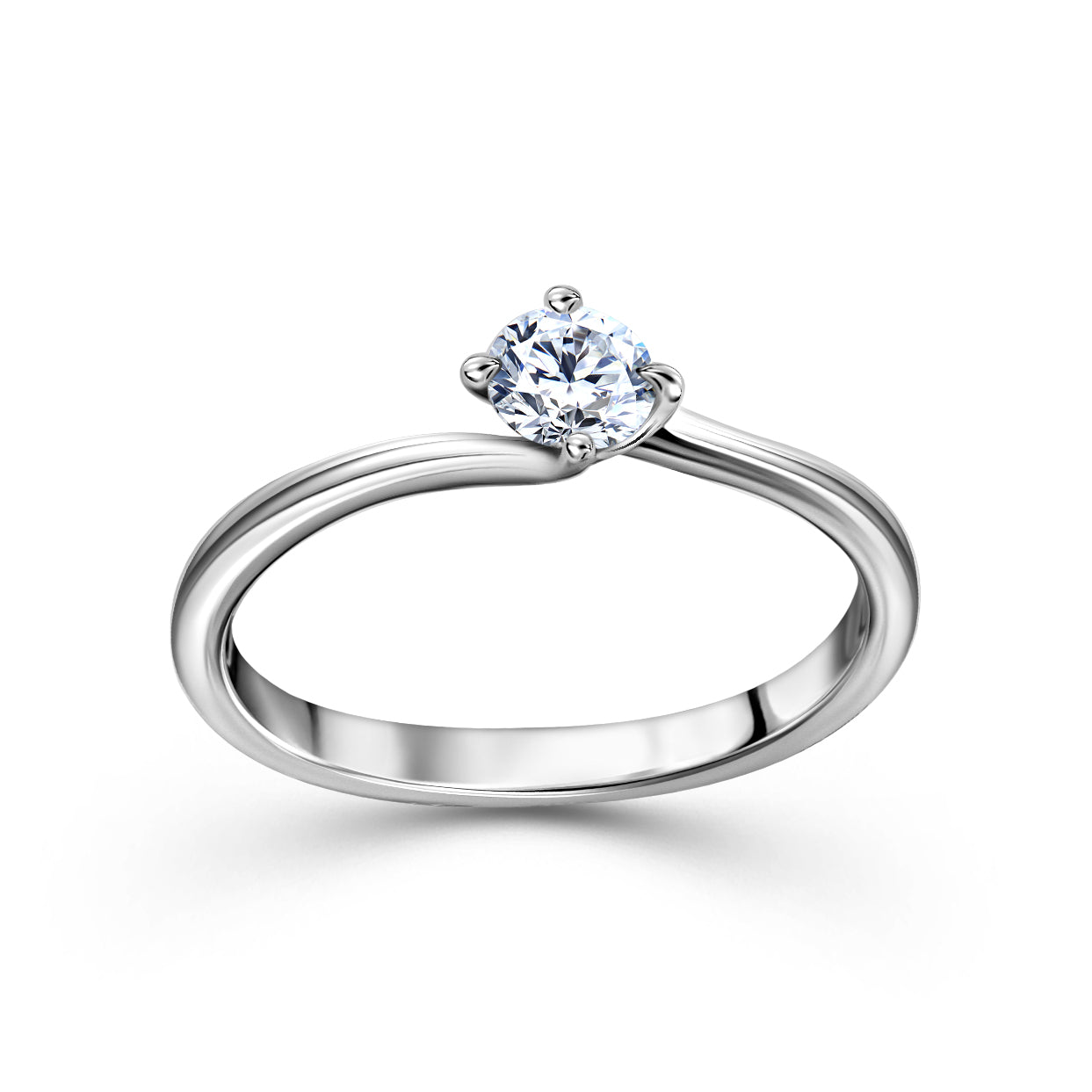 round diamond solitaire twisted engagement ring in white gold