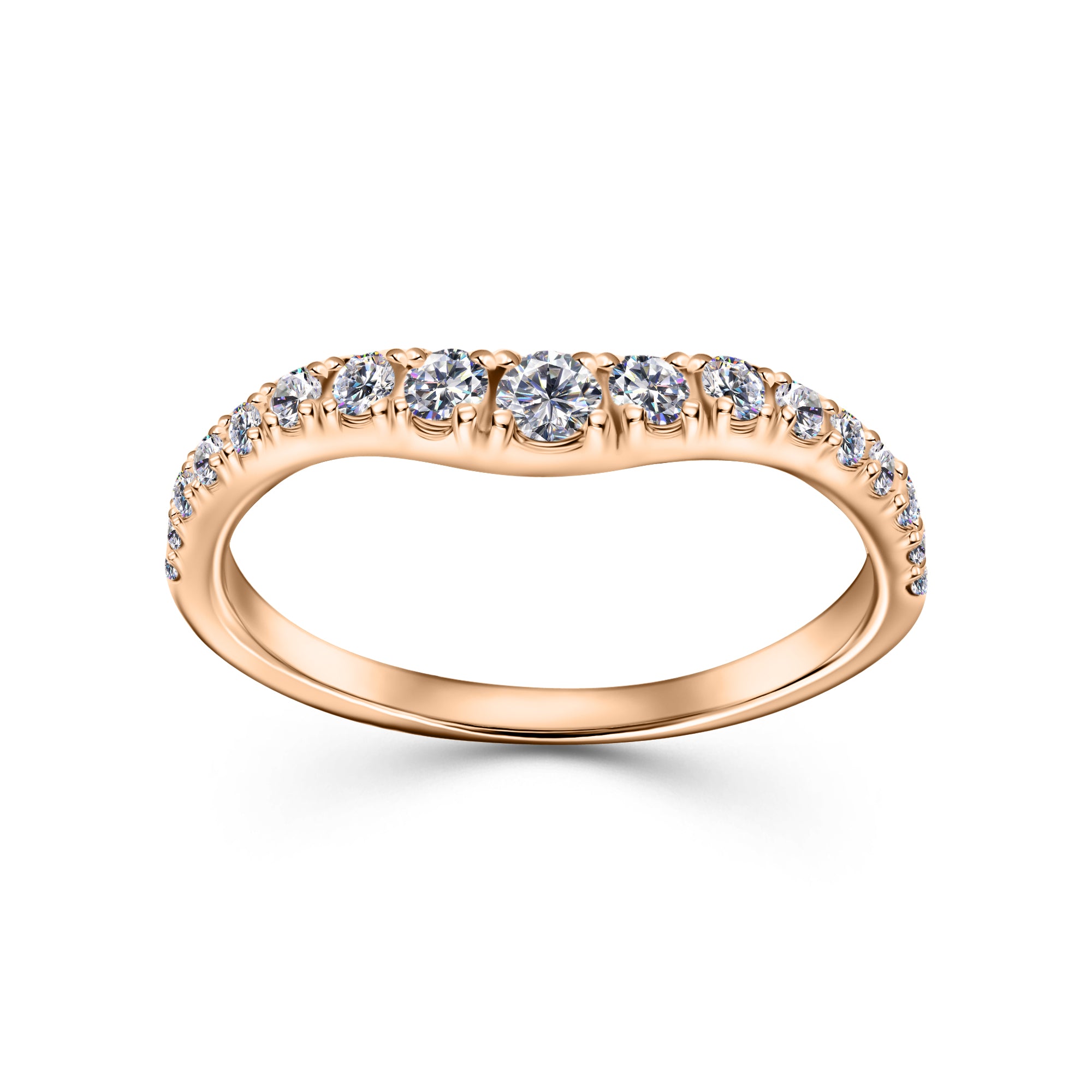 Rose gold shaped diamond wedding ring with graduated round stones